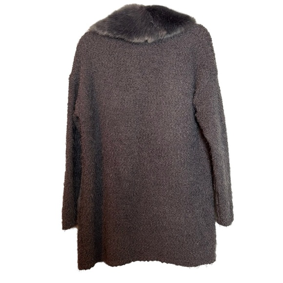 Knox Rose Gray Open Front Cardigan Sweater Faux Fur Detachable Collar Sz. S - Picture 8 of 15